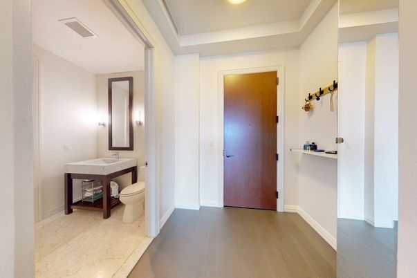 Bathroom, Interior, Recessed Lighting, Wood Texture Flooring