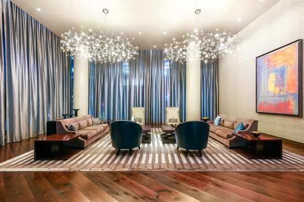 Interior, Living room, Pendant Lights, Recessed Lighting, Wood Texture Flooring