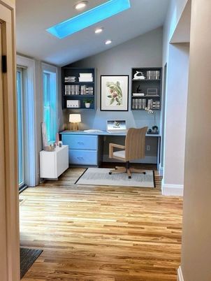 Home Office, Interior, Recessed Lighting, Wood Texture Flooring