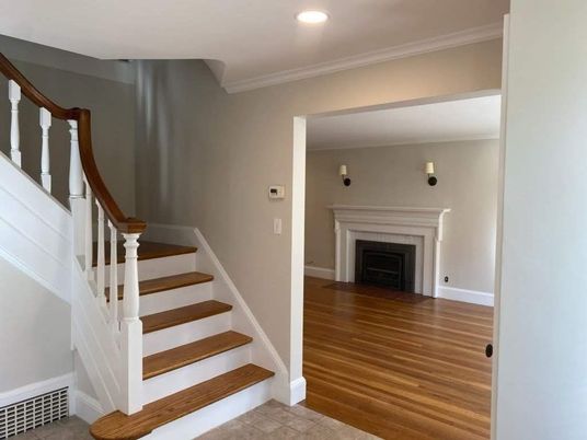 Fireplace, Interior, Recessed Lighting, Wood Texture Flooring