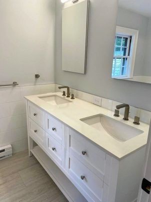 Bathroom, Dual Sink Vanities, Interior, Wood Texture Flooring