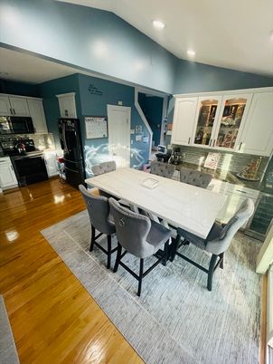Dining room, Interior, Recessed Lighting, Wood Texture Flooring