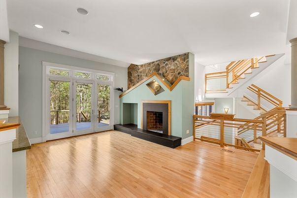 Fireplace, Interior, Recessed Lighting, Wood Texture Flooring