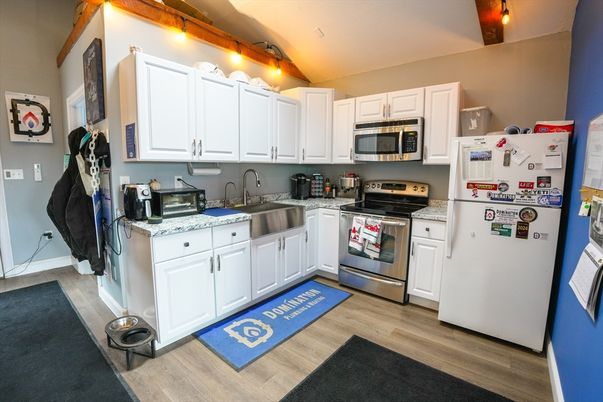 Interior, Kitchen, Stainless Steel Appliances, Wood Texture Flooring