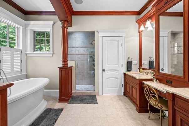Bathroom, Dual Sink Vanities, Free Standing Baths, Glass Shower, Interior