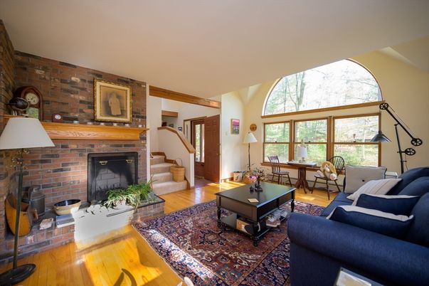 Fireplace, Interior, Living room, Stone Walls, Wood Texture Flooring