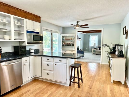 Interior, Kitchen, Living room, Stainless Steel Appliances, Wood Texture Flooring