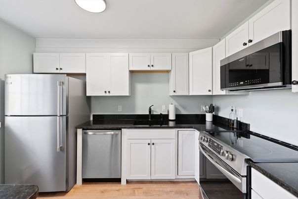 Interior, Kitchen, Stainless Steel Appliances, Wood Texture Flooring