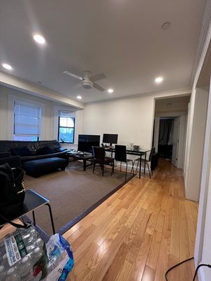 Dining room, Interior, Living room, Recessed Lighting, Wood Texture Flooring