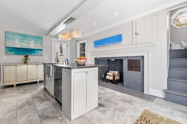 Chandelier, Fireplace, Interior, Kitchen, Recessed Lighting