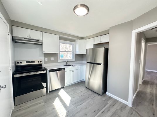 Interior, Kitchen, Stainless Steel Appliances, Wood Texture Flooring