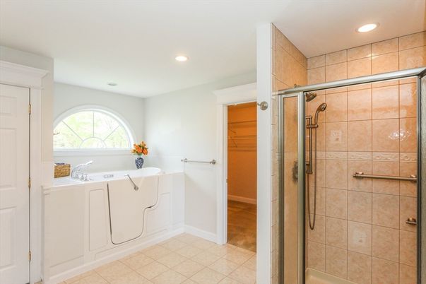 Bathroom, Glass Shower, Interior, Recessed Lighting, Washer