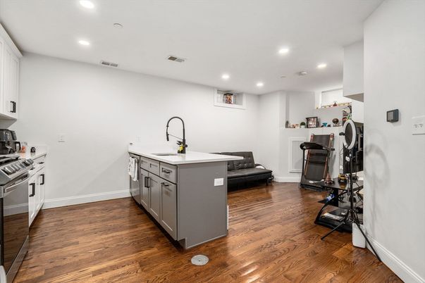Interior, Kitchen, Recessed Lighting, Wood Texture Flooring