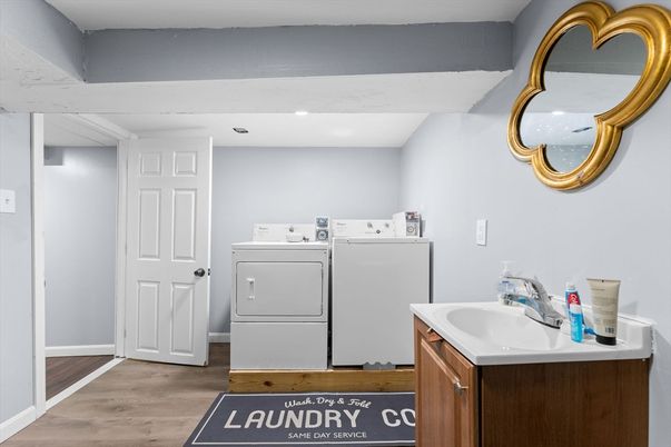 Interior, Recessed Lighting, Utility Closets, Washer, Wood Texture Flooring