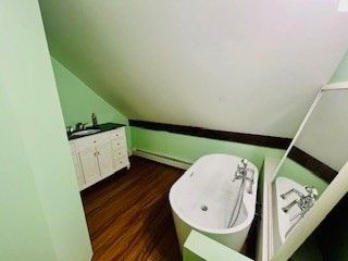 Bathroom, Free Standing Baths, Interior, Wood Texture Flooring