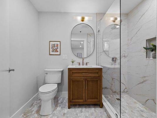 Bathroom, Glass Shower, Interior, Marble, Marble Walls