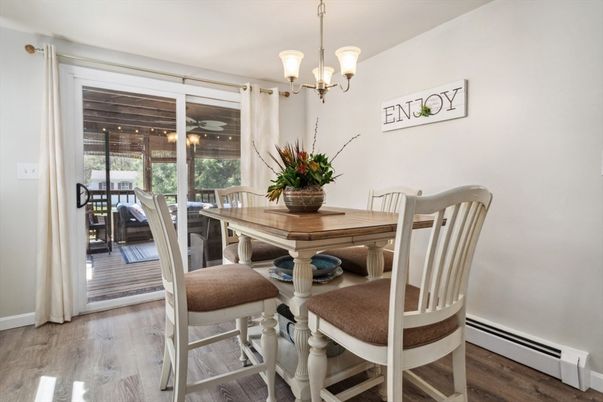 Chandelier, Dining room, Interior, Wood Texture Flooring