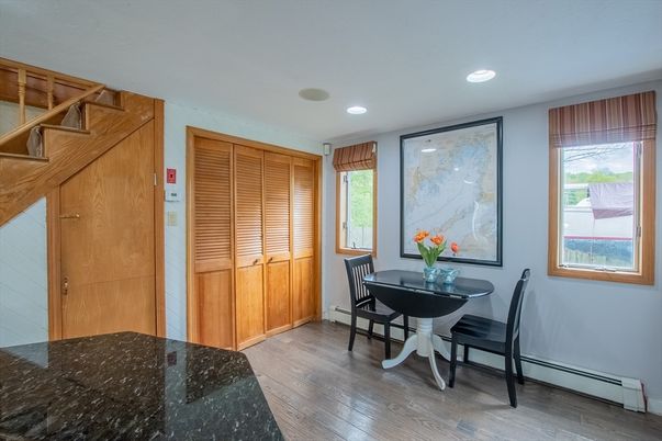 Dining room, Interior, Recessed Lighting, Wood Texture Flooring