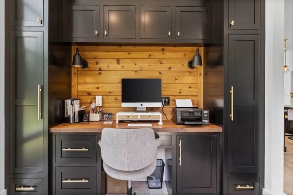 Home Office, Interior, Wood Texture Flooring, Wooden Walls