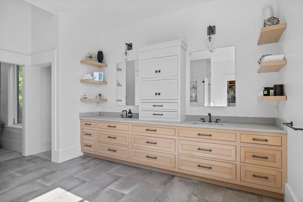 Bathroom, Dual Sink Vanities, Interior, Wood Texture Flooring