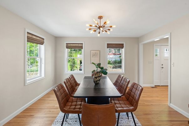 Dining room, Interior, Pendant Lights, Wood Texture Flooring