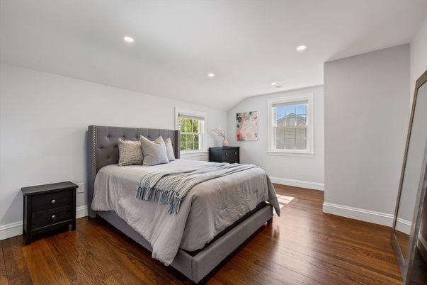 Bedroom, Interior, Recessed Lighting, Wood Texture Flooring