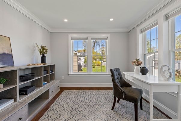 Home Office, Interior, Recessed Lighting, Wood Texture Flooring