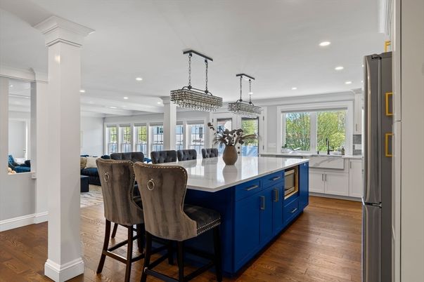 Chandelier, Interior, Kitchen, Pendant Lights, Recessed Lighting, Wood Texture Flooring