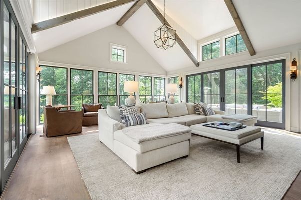 Interior, Living room, Pendant Lights, Wooden Beams, Wood Texture Flooring