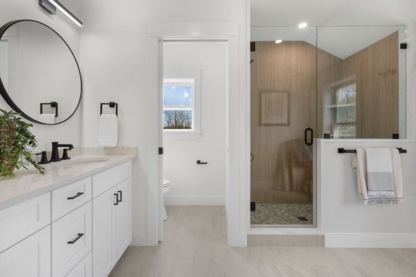 Bathroom, Dual Sink Vanities, Glass Shower, Interior, Recessed Lighting