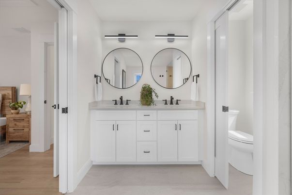 Bathroom, Dual Sink Vanities, Interior, Wood Texture Flooring