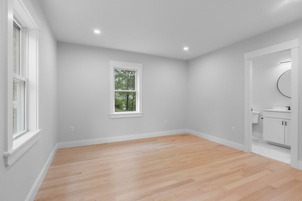 Bathroom, Empty room, Interior, Recessed Lighting, Wood Texture Flooring