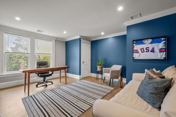Home Office, Interior, Recessed Lighting, Wood Texture Flooring