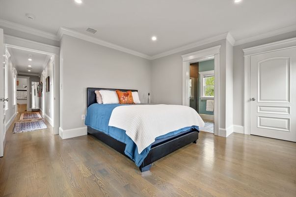 Bedroom, Interior, Recessed Lighting, Wood Texture Flooring