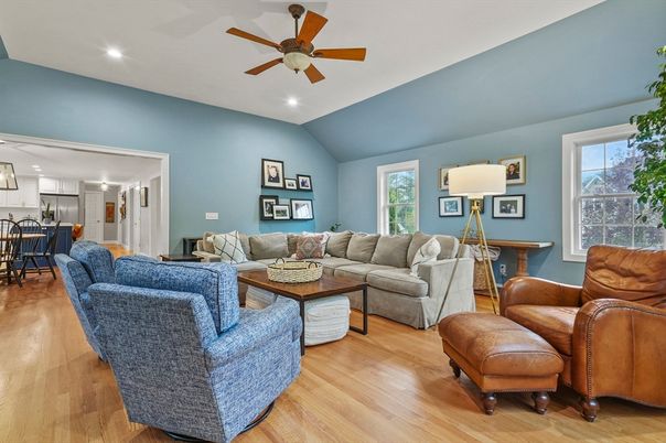 Dining room, Interior, Kitchen, Living room, Recessed Lighting, Wood Texture Flooring
