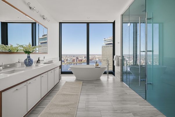 Bathroom, Dual Sink Vanities, Free Standing Baths, Glass Shower, Interior, Marble