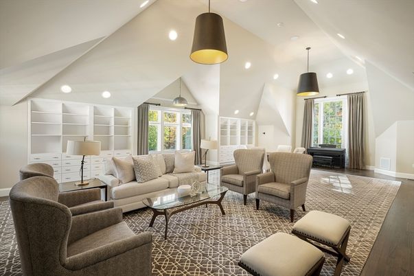 Interior, Living room, Pendant Lights, Recessed Lighting, Wood Texture Flooring