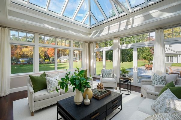 Glass Ceilings, Interior, Living room, Sun Room, Wood Texture Flooring
