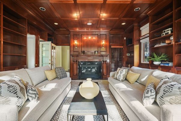 Fireplace, Interior, Living room, Recessed Lighting, Wooden Ceilings, Wooden Walls