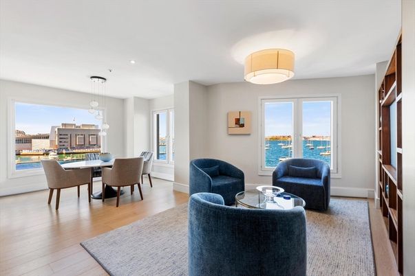 Dining room, Interior, Living room, Pendant Lights, Water, Wood Texture Flooring