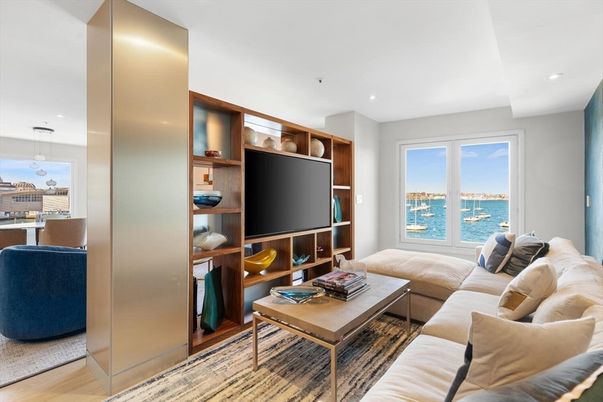Interior, Living room, Pendant Lights, Recessed Lighting, Water, Wood Texture Flooring
