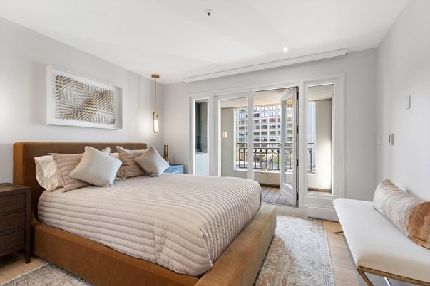 Bedroom, Interior, Pendant Lights, Recessed Lighting, Wood Texture Flooring