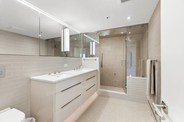 Bathroom, Dual Sink Vanities, Glass Shower, Interior, Recessed Lighting
