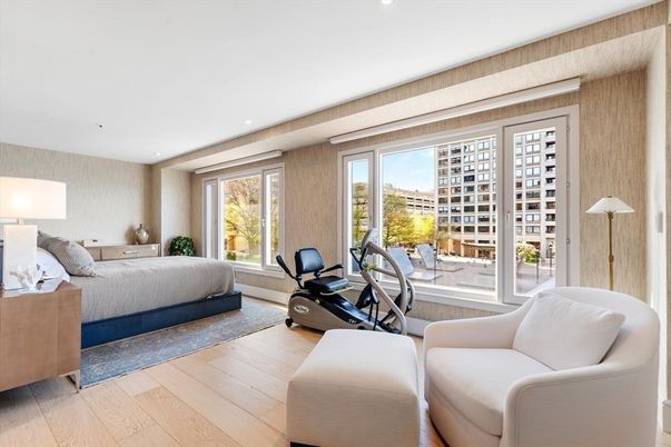 Bedroom, Fitness Equipment, Interior, Recessed Lighting, Wood Texture Flooring