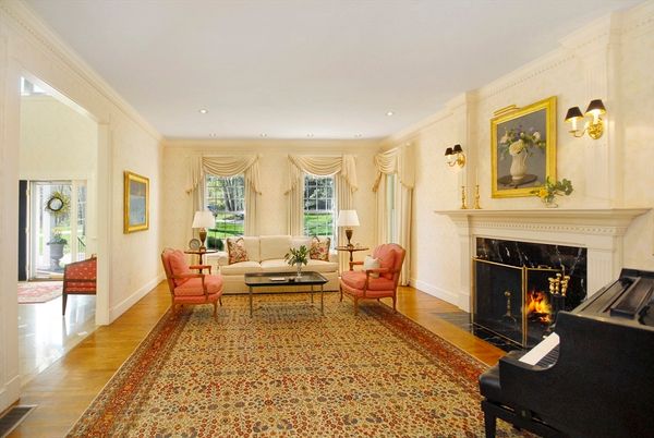 Fireplace, Interior, Living room, Piano, Recessed Lighting, Wood Texture Flooring