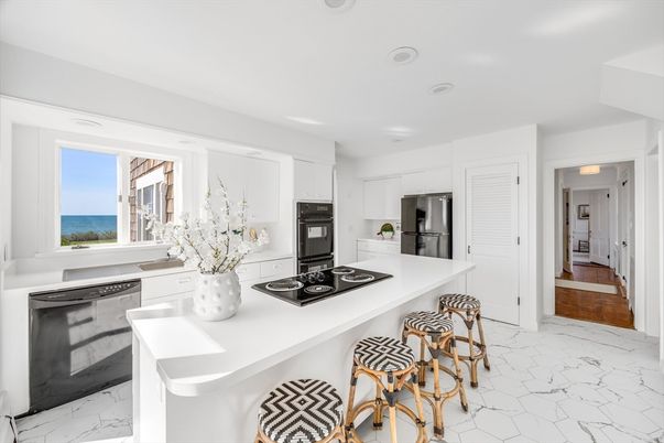 Interior, Kitchen, Marble, Recessed Lighting, Stainless Steel Appliances, Water