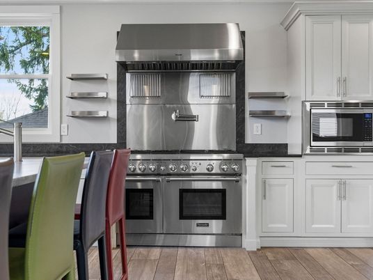 Interior, Kitchen, Stainless Steel Appliances, Wood Texture Flooring