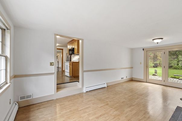Empty room, Interior, Kitchen, Stainless Steel Appliances, Wood Texture Flooring