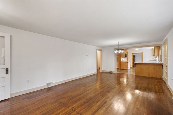 Chandelier, Empty room, Interior, Kitchen, Wood Texture Flooring