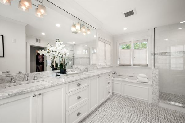 Bathroom, Dual Sink Vanities, Glass Shower, Interior, Recessed Lighting